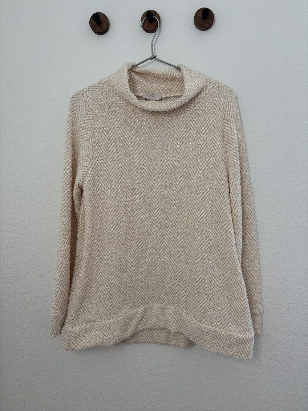 LOFT Cream Chevron Cowl-Neck Sweater